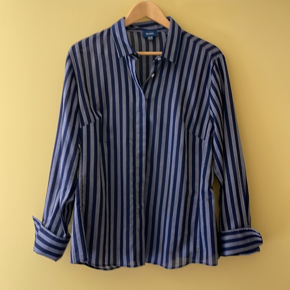 Faconnable Navy and Light Blue Vertical Stripe Button-Down Shirt